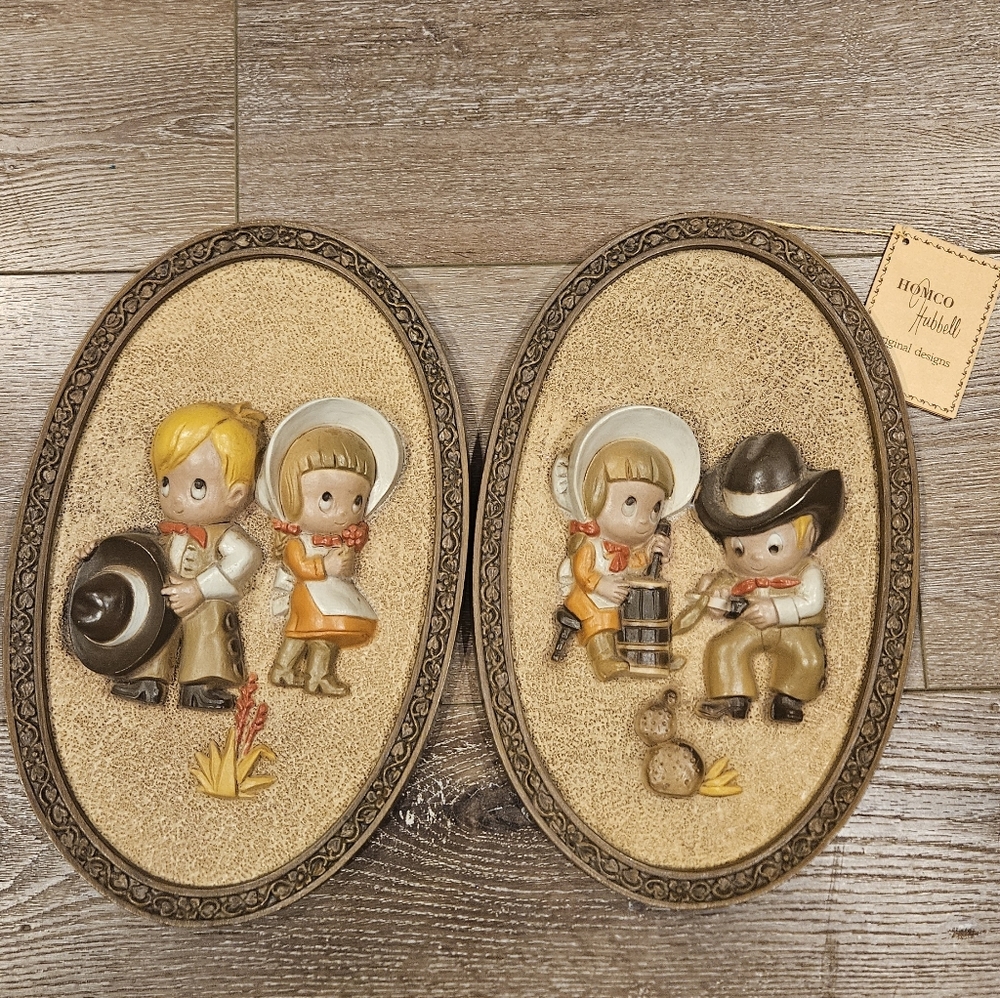 Vintage Homco Hubbell Cowboy Wall Plaques (Set Of 2)